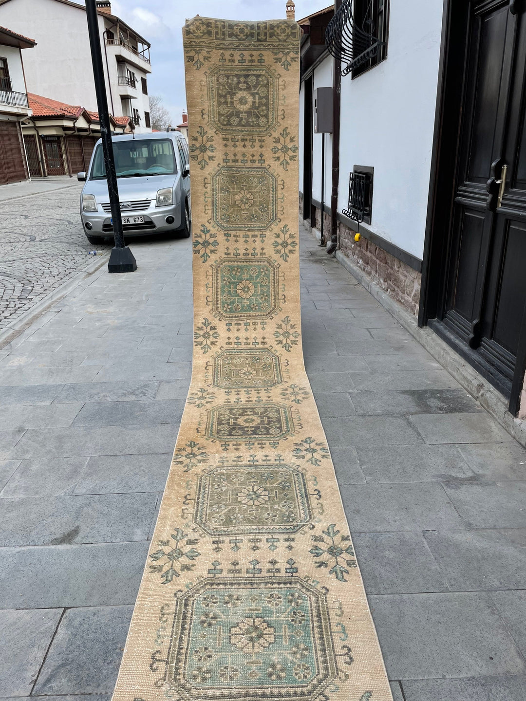 Beige Turkish Runner Rug 2' 5" x 20' 2" Hand-Knotted detail