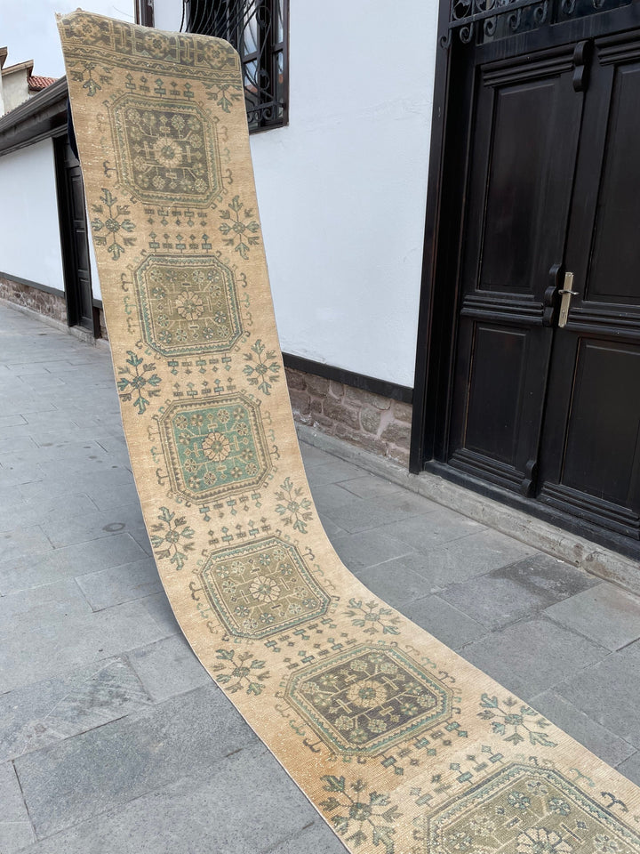 Beige Turkish Runner Rug 2' 5" x 20' 2" Hand-Knotted close-up