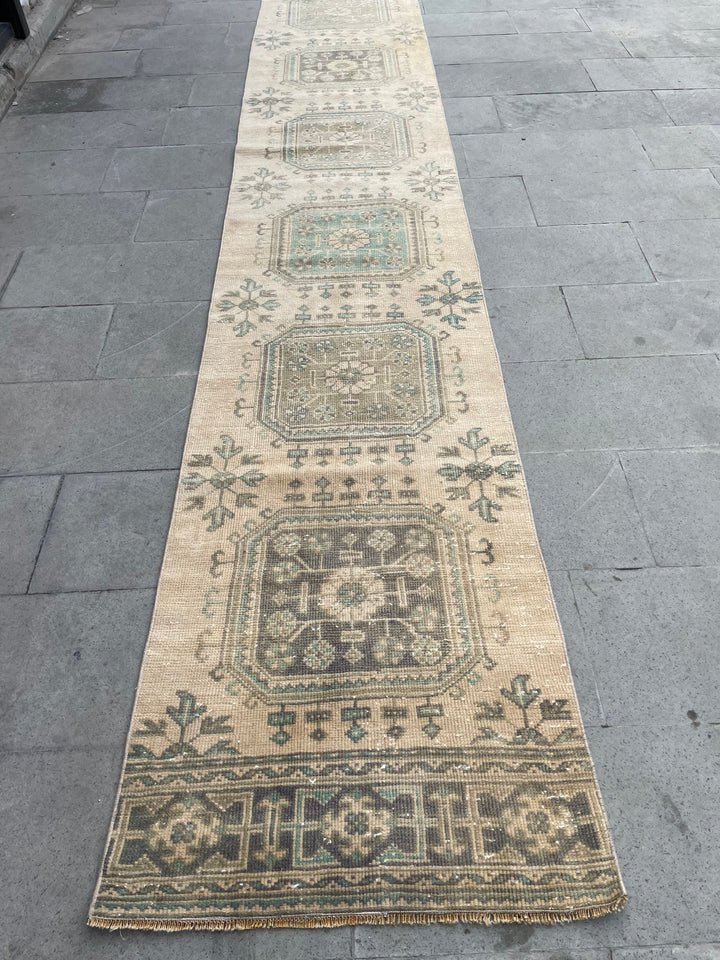 Beige Turkish Runner Rug 2' 5" x 20' 2" Hand-Knotted texture
