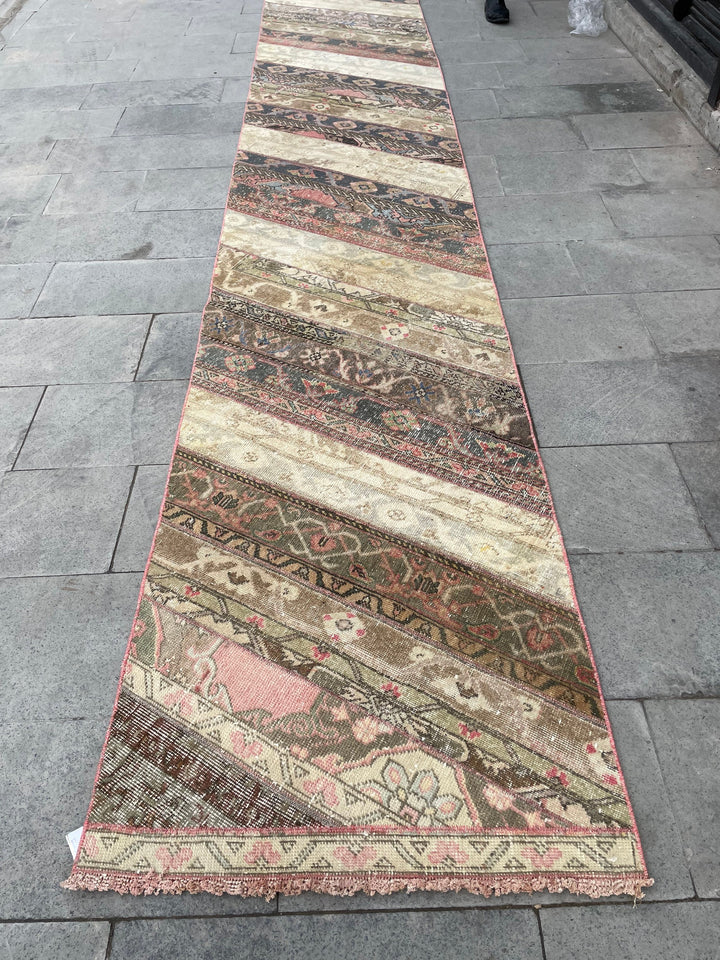 Beige Turkish Runner Rug 2' 9" x 20' 1" Hand-Knotted texture