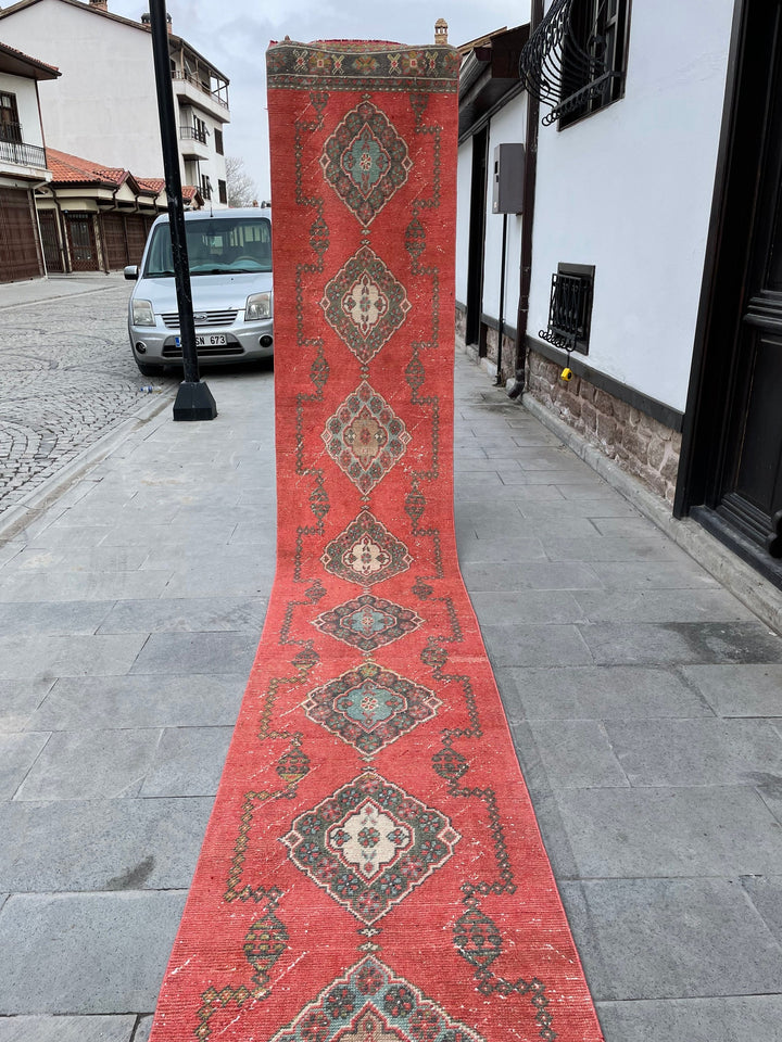 Red Turkish Runner Rug 2' 7" x 20' 1" Hand-Knotted detail