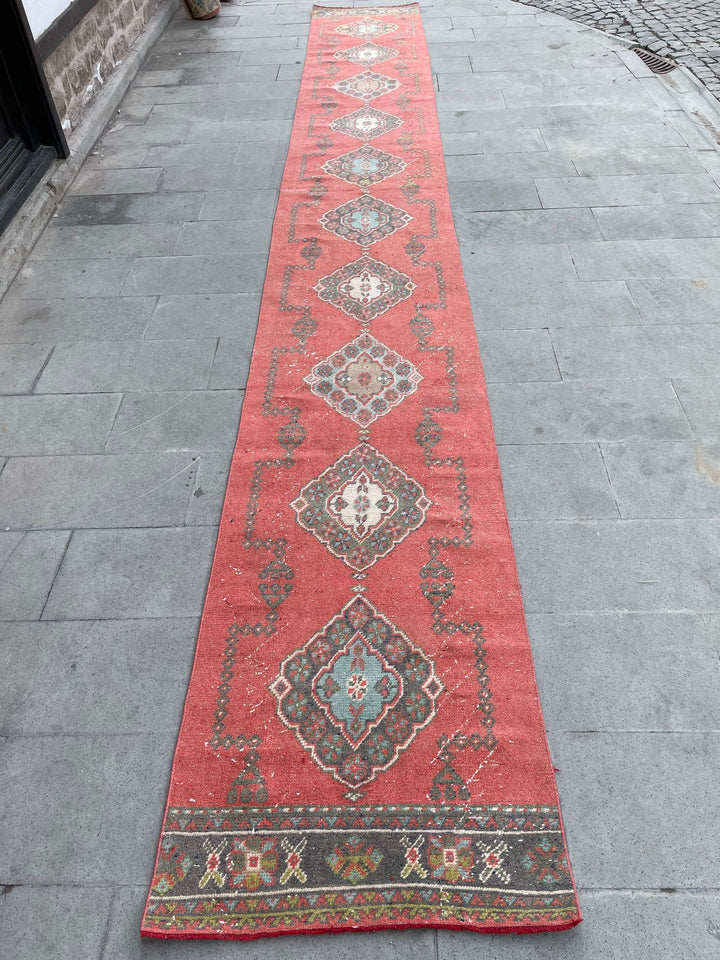Red Turkish Runner Rug 2' 7" x 20' 1" Hand-Knotted border