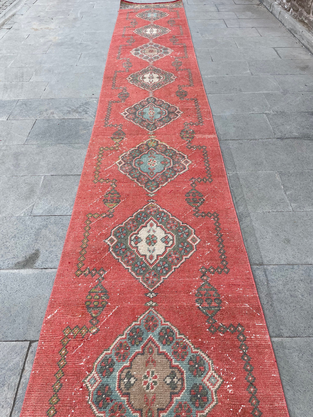 Red Turkish Runner Rug 2' 7" x 20' 1" Hand-Knotted field