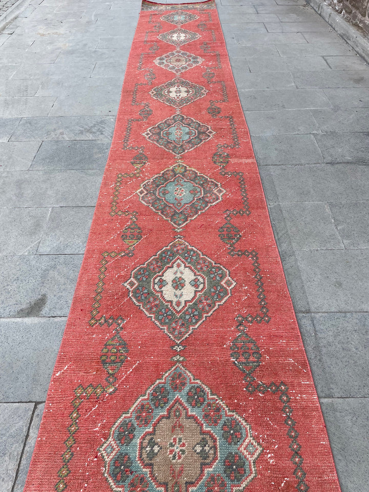 Red Turkish Runner Rug 2' 7" x 20' 1" Hand-Knotted field