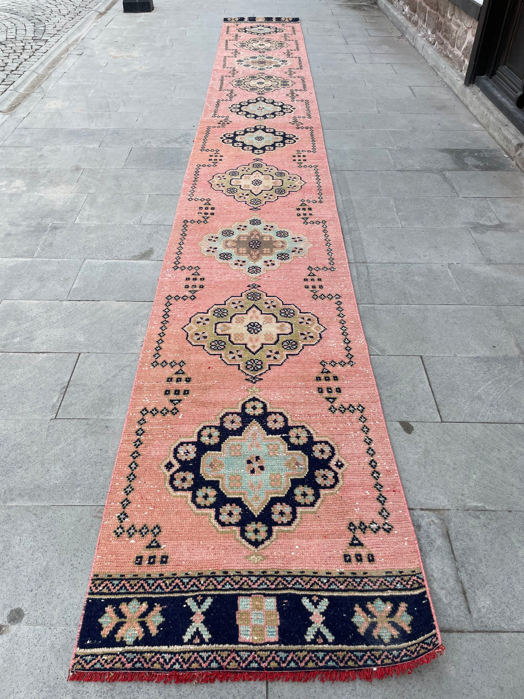 Pink Turkish Runner Rug 2' 8" x 20' 4" Hand-Knotted pattern