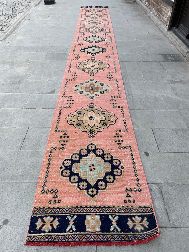 Pink Turkish Runner Rug 2' 8" x 20' 4" Hand-Knotted pattern
