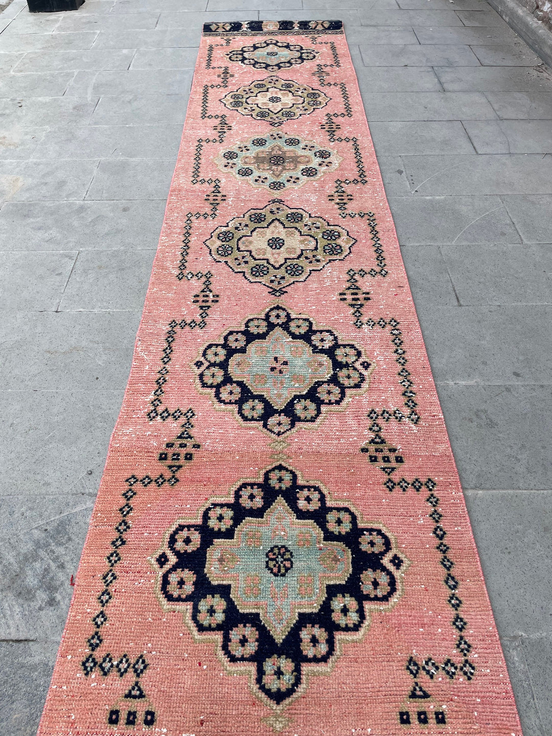 Pink Turkish Runner Rug 2' 8" x 20' 4" Hand-Knotted border