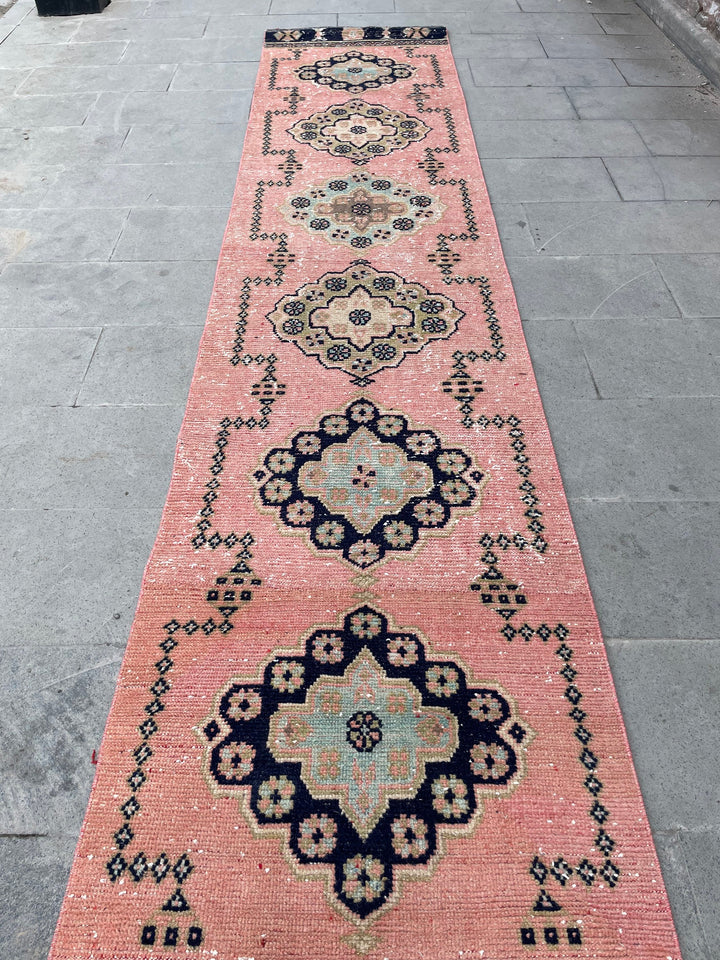 Pink Turkish Runner Rug 2' 8" x 20' 4" Hand-Knotted border