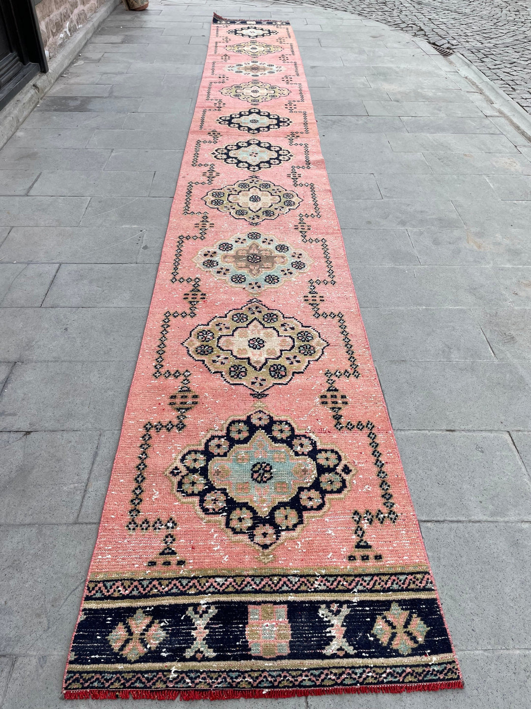 Pink Turkish Runner Rug 2' 8" x 20' 4" Hand-Knotted field
