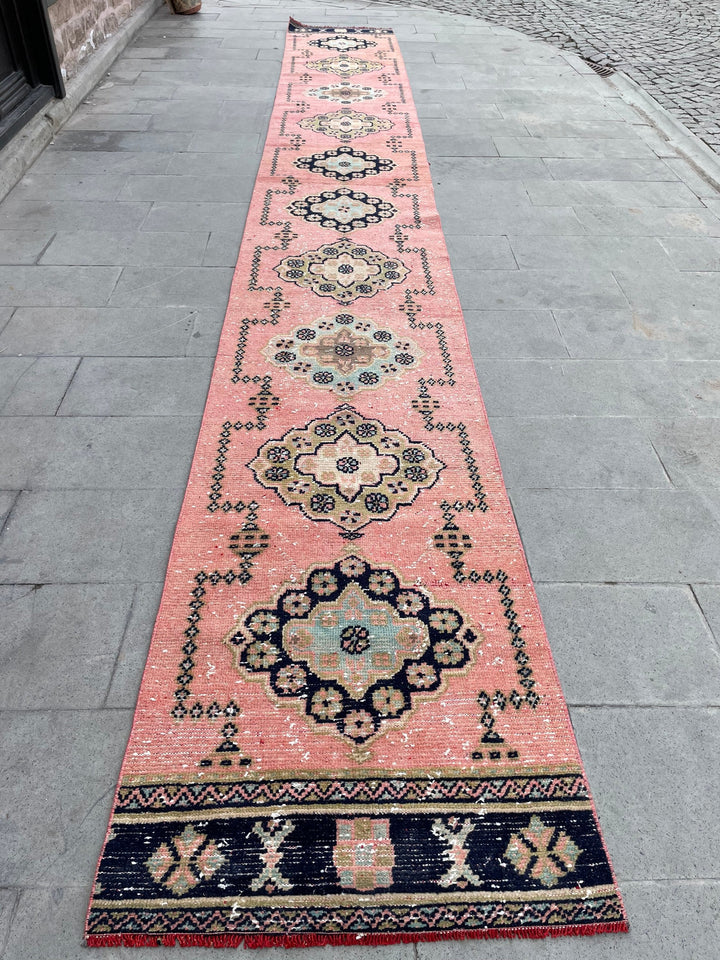 Pink Turkish Runner Rug 2' 8" x 20' 4" Hand-Knotted field