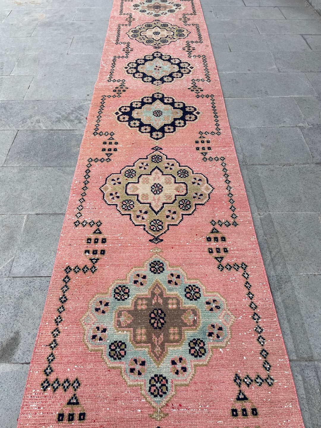 Pink Turkish Runner Rug 2' 8" x 20' 4" Hand-Knotted texture
