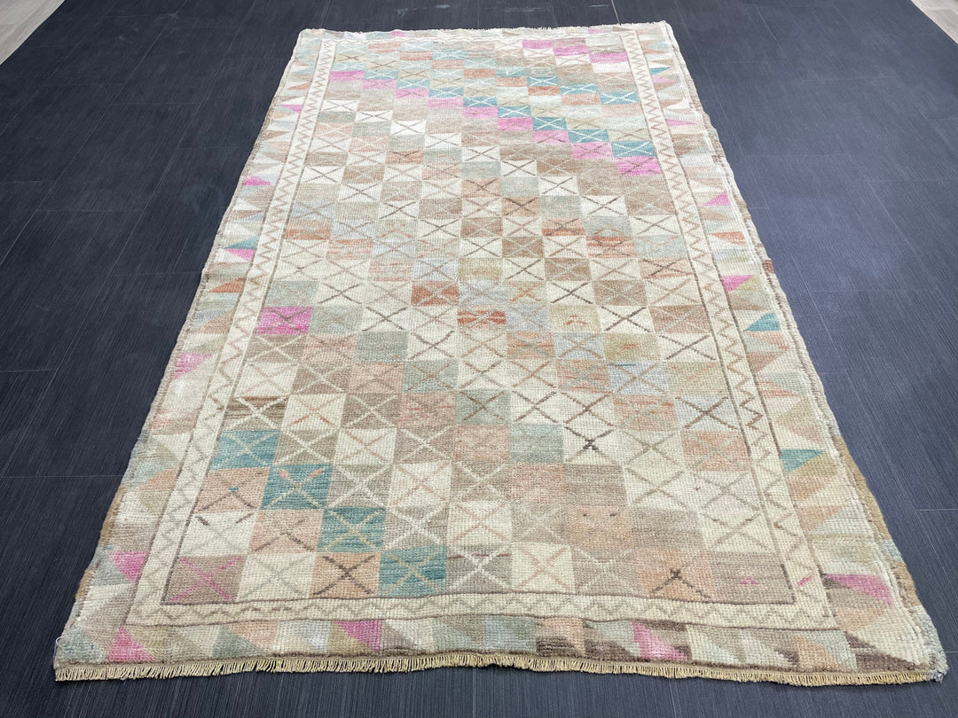 Beige Turkish Runner Rug 3' 9" x 6' 6" Hand-Knotted field