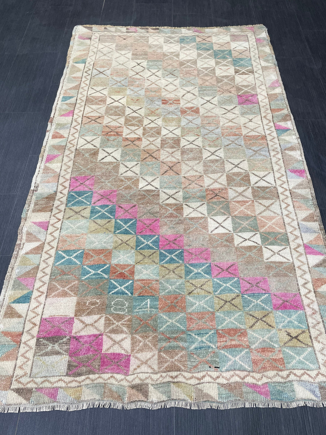 Beige Turkish Runner Rug 3' 9" x 6' 6" Hand-Knotted texture