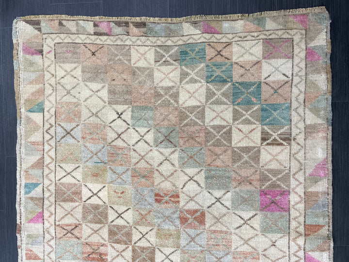Beige Turkish Runner Rug 3' 9" x 6' 6" Hand-Knotted reverse