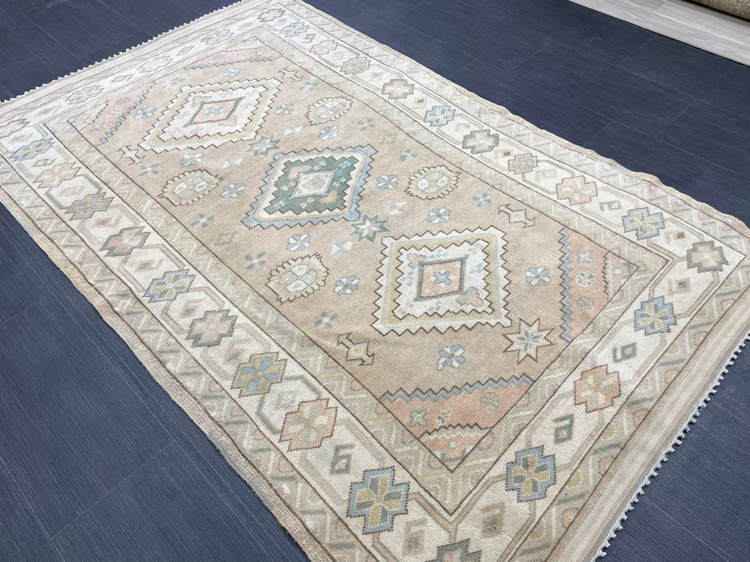 Beige Turkish Runner Rug 4' 1" x 6' 6" Hand-Knotted