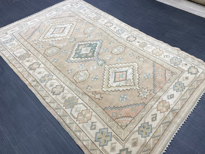 Beige Turkish Runner Rug 4' 1" x 6' 6" Hand-Knotted