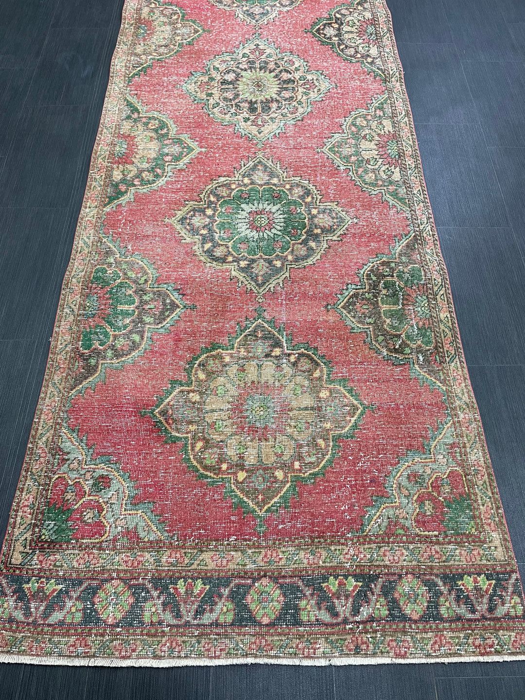 Beige Turkish Runner Rug 3' 8" x 12' 7" Hand-Knotted close-up