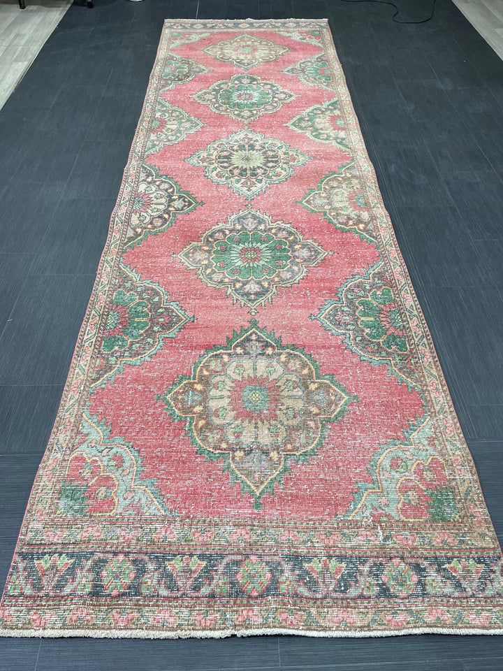 Beige Turkish Runner Rug 3' 8" x 12' 7" Hand-Knotted pattern