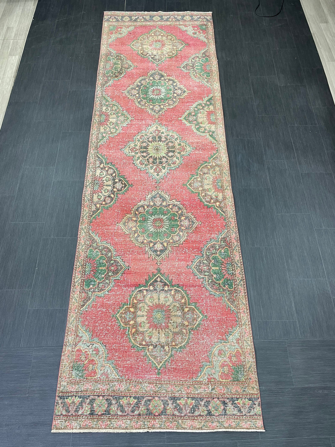 Beige Turkish Runner Rug 3' 8" x 12' 7" Hand-Knotted field