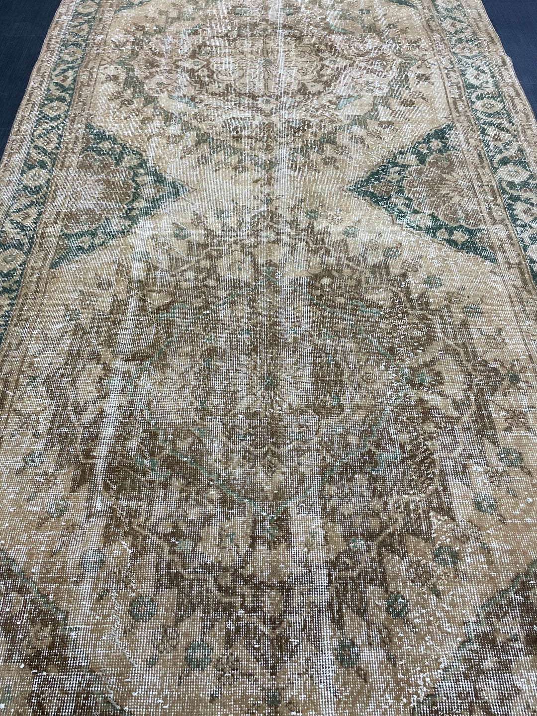 Beige Turkish Runner Rug 4' 10" x 13' 2" Hand-Knotted reverse
