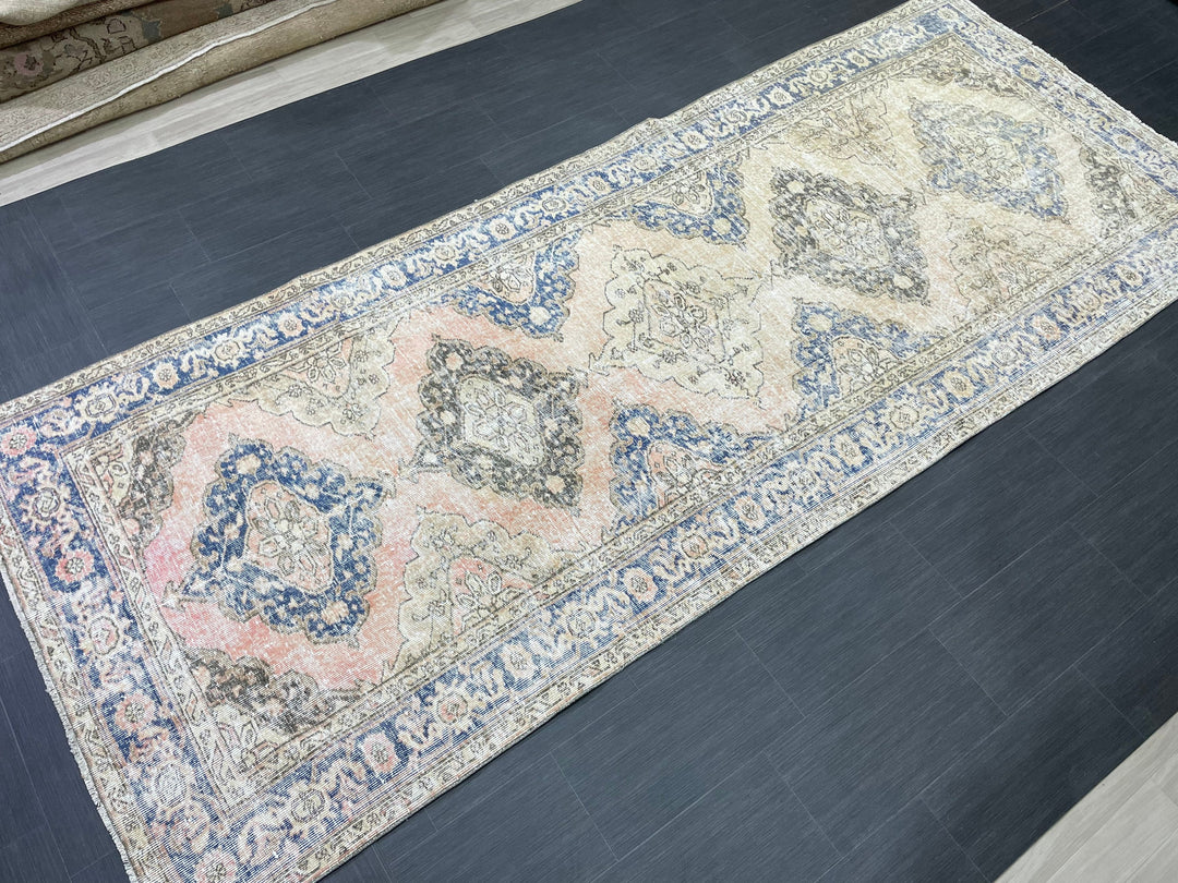 Beige Turkish Runner Rug 4' 9" x 11' 9" Hand-Knotted