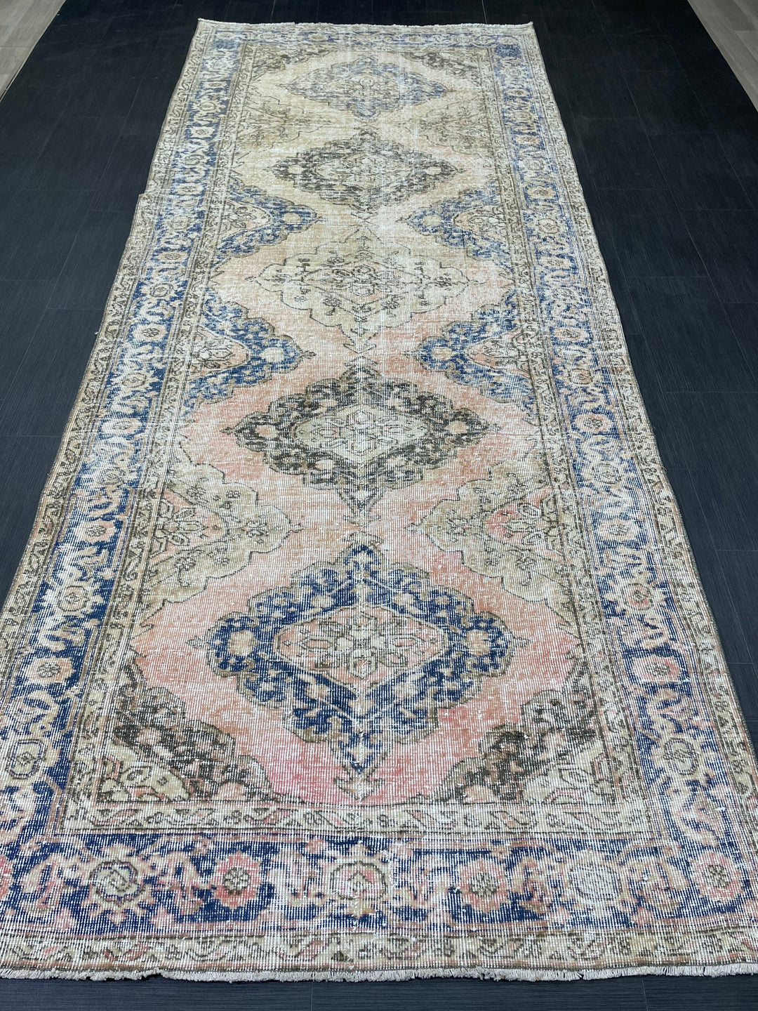 Beige Turkish Runner Rug 4' 9" x 11' 9" Hand-Knotted pattern