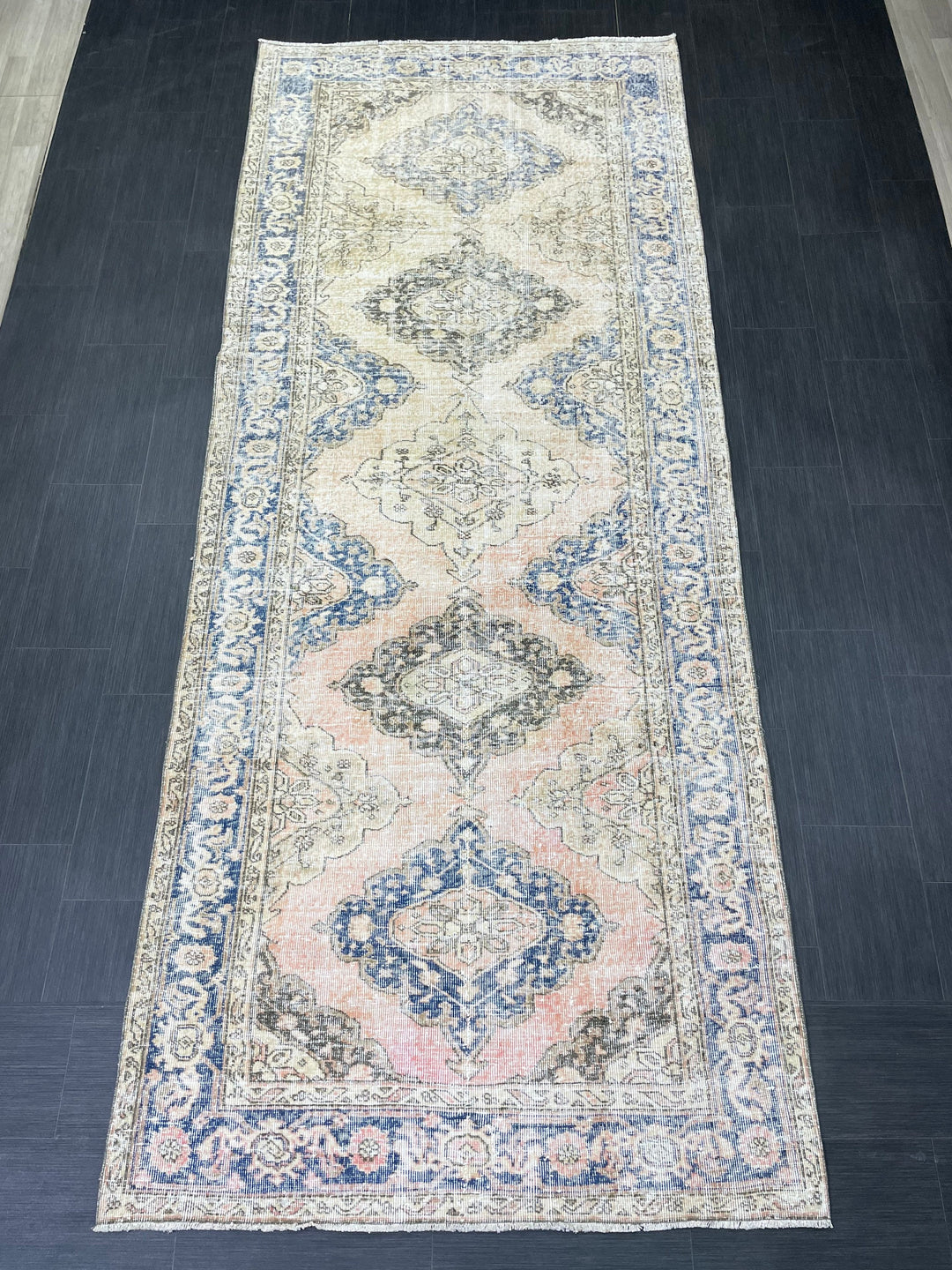 Beige Turkish Runner Rug 4' 9" x 11' 9" Hand-Knotted field