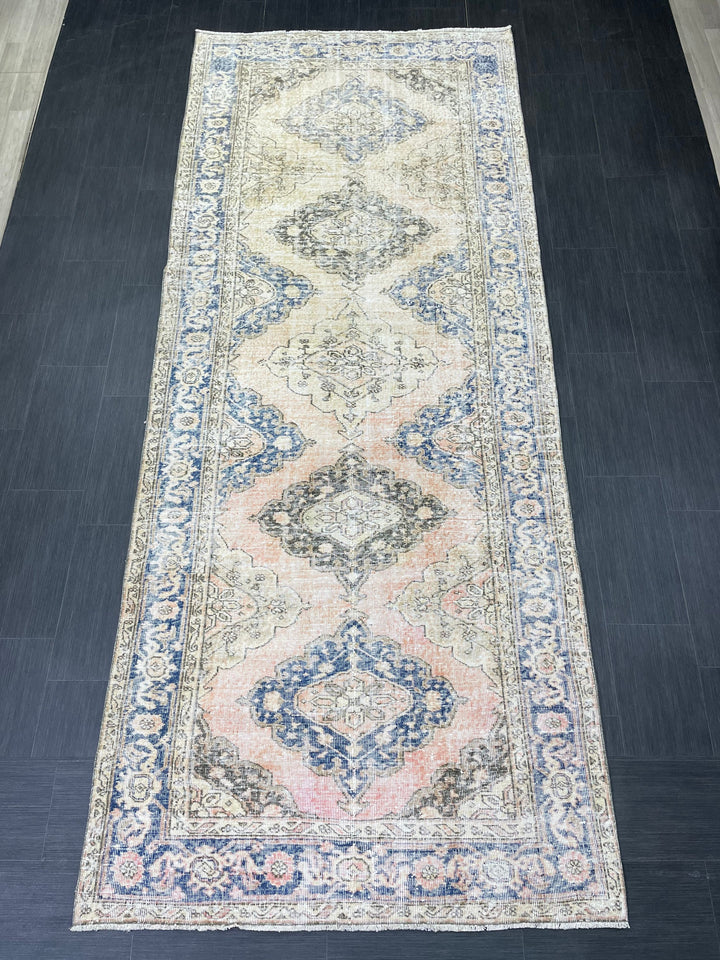 Beige Turkish Runner Rug 4' 9" x 11' 9" Hand-Knotted field