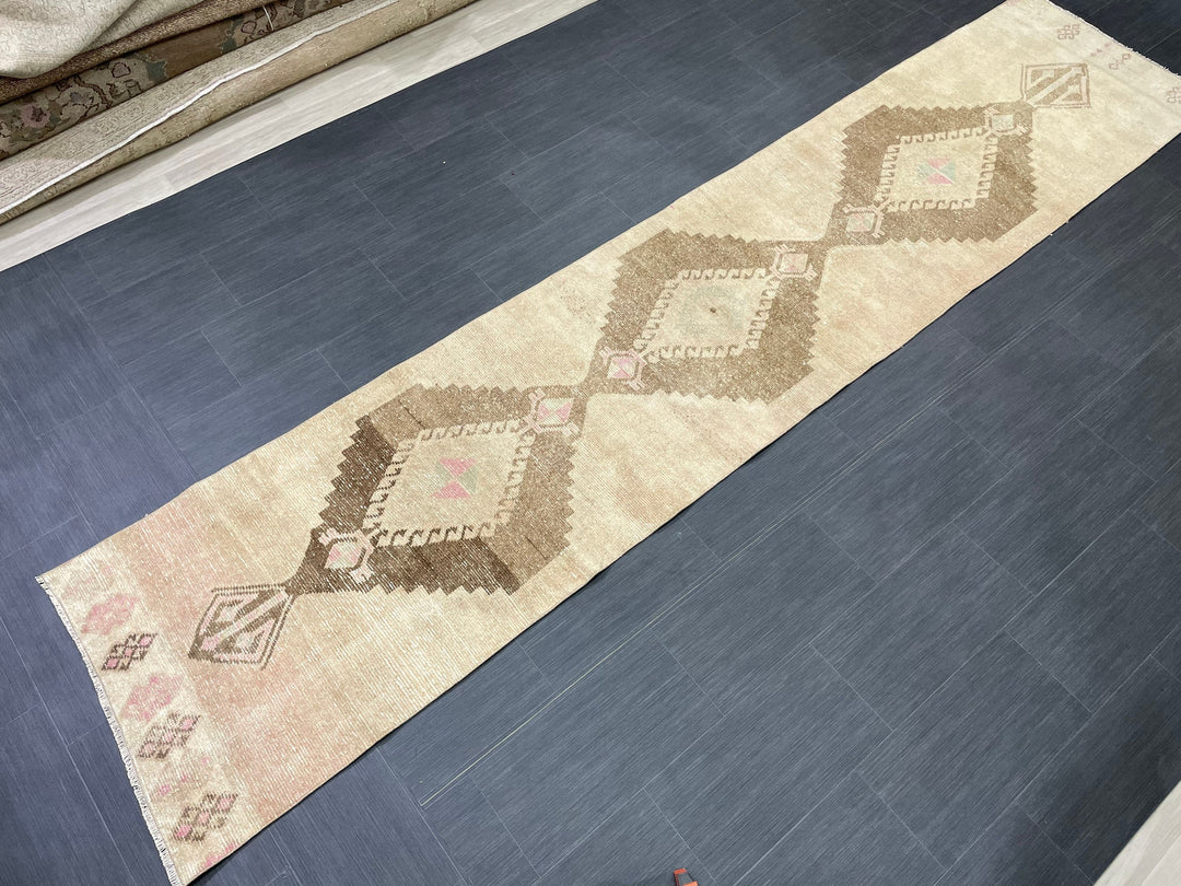 Pink Turkish Runner Rug 2' 7" x 12' 3" Hand-Knotted close-up