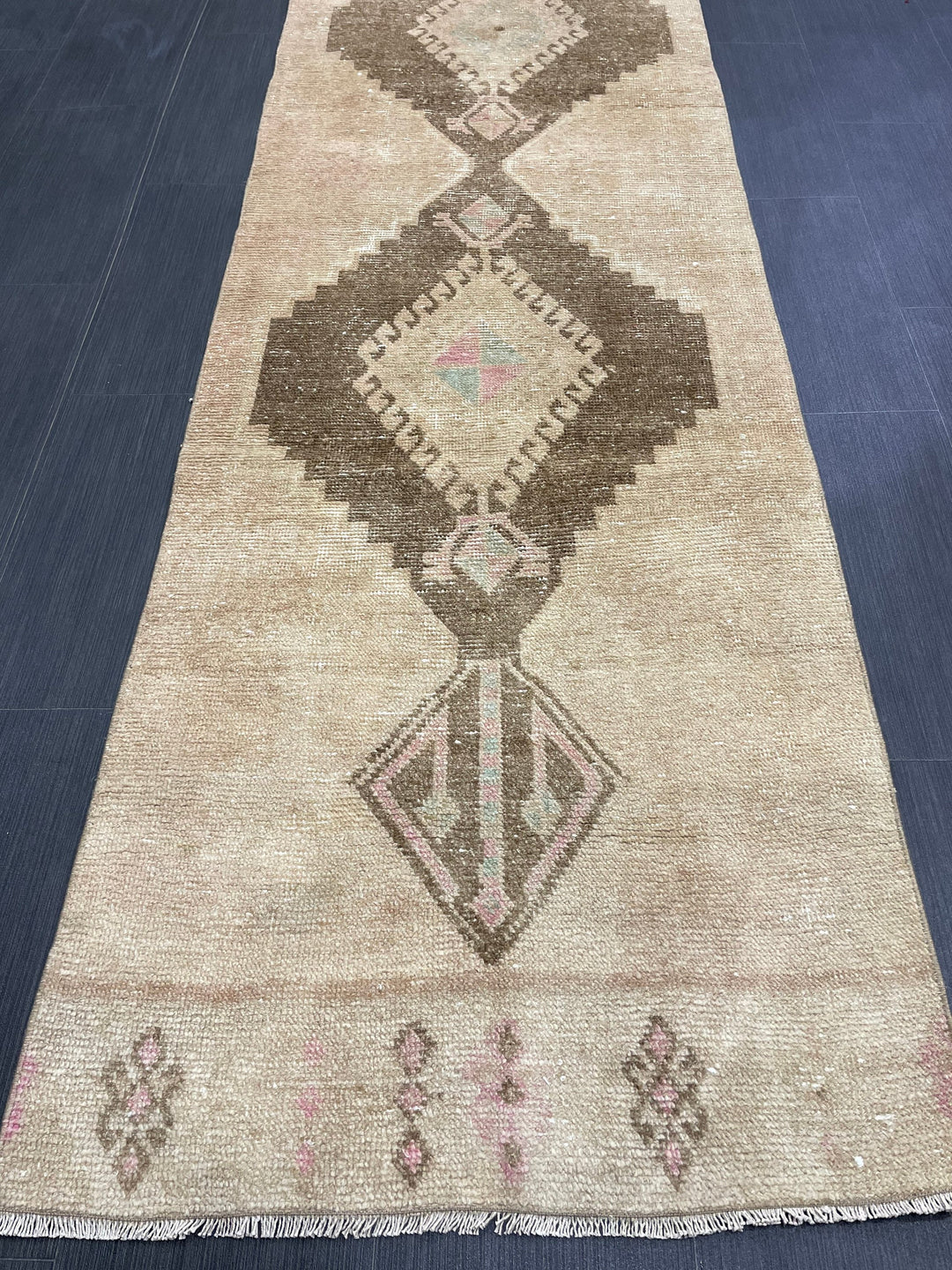 Pink Turkish Runner Rug 2' 7" x 12' 3" Hand-Knotted reverse