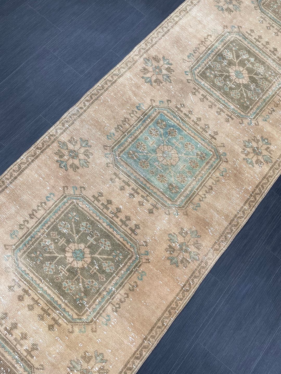 Beige Turkish Runner Rug 3' 2" x 11' 9" Hand-Knotted texture