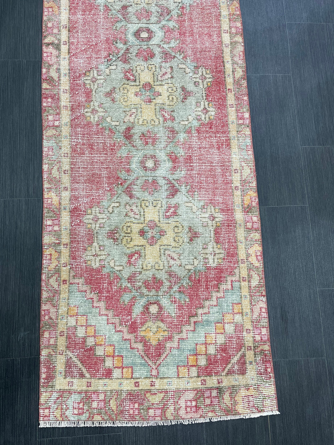 Beige Turkish Runner Rug 2' 4" x 8' 6" Hand-Knotted close-up