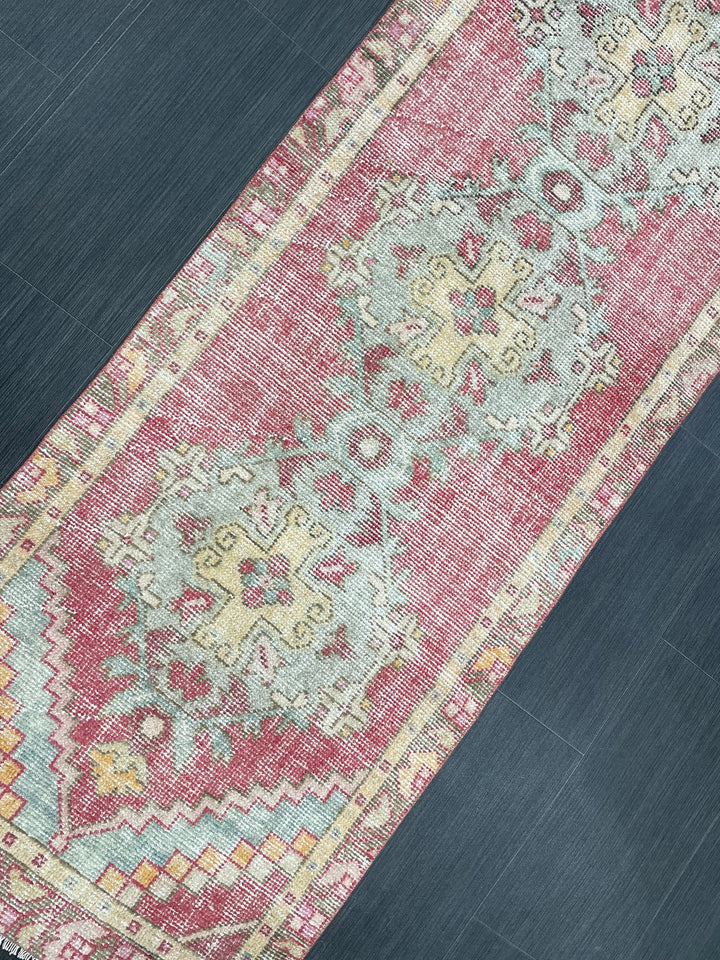 Beige Turkish Runner Rug 2' 4" x 8' 6" Hand-Knotted border