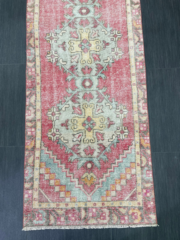 Beige Turkish Runner Rug 2' 4" x 8' 6" Hand-Knotted reverse