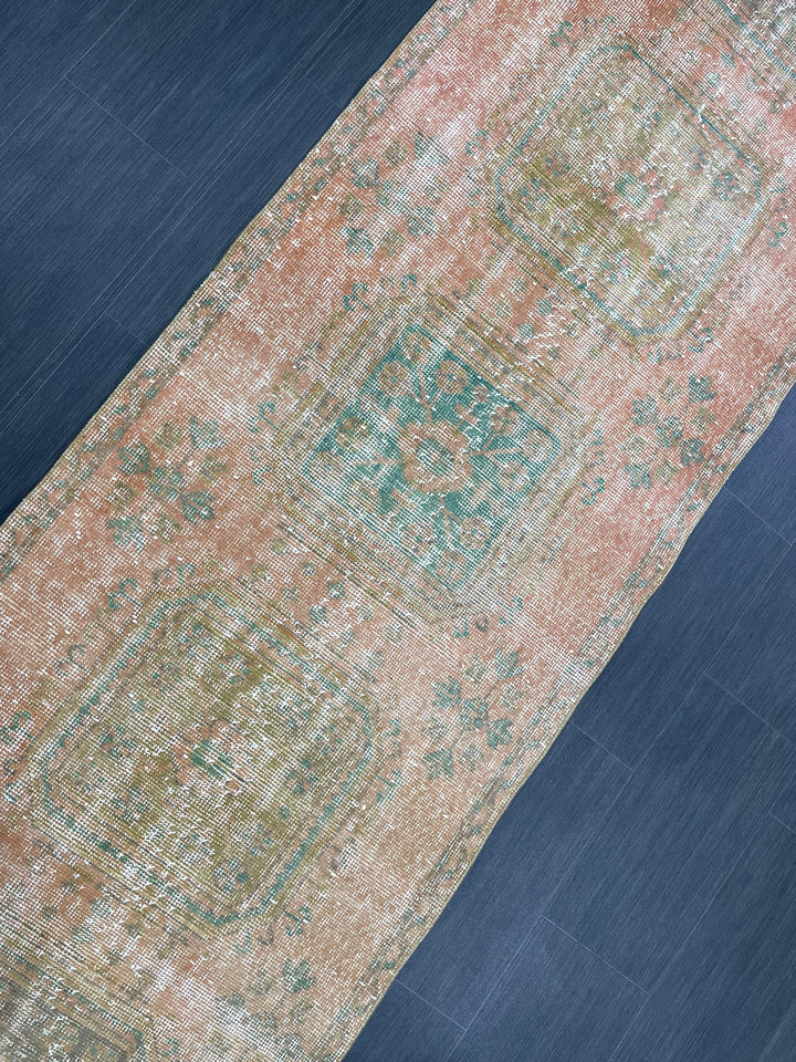Beige Turkish Distressed Runner Rug 3' x 11' 4" Hand-Knotted | No. WR76105