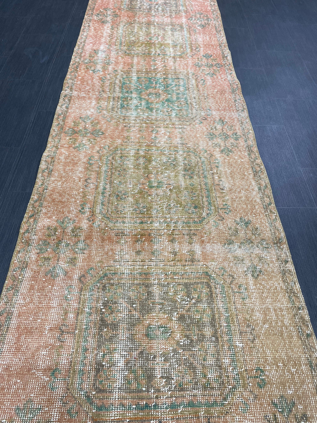 Beige Turkish Distressed Runner Rug 3' x 11' 4" Hand-Knotted | No. WR76105