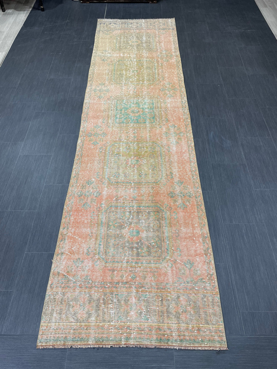 Beige Turkish Distressed Runner Rug 3' x 11' 4" Hand-Knotted | No. WR76105
