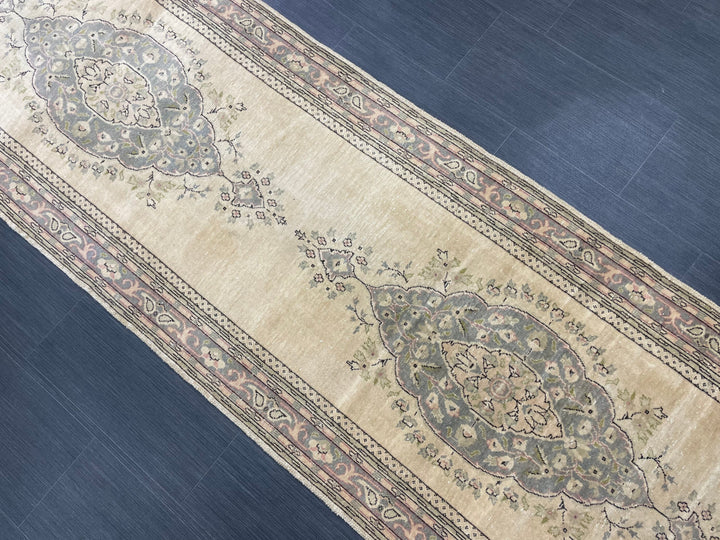 Beige Turkish Runner Rug 2' 9" x 12' 11" Hand-Knotted texture