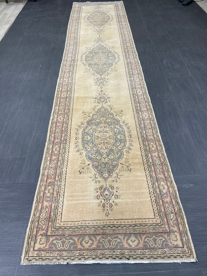 Beige Turkish Runner Rug 2' 9" x 12' 11" Hand-Knotted view 9