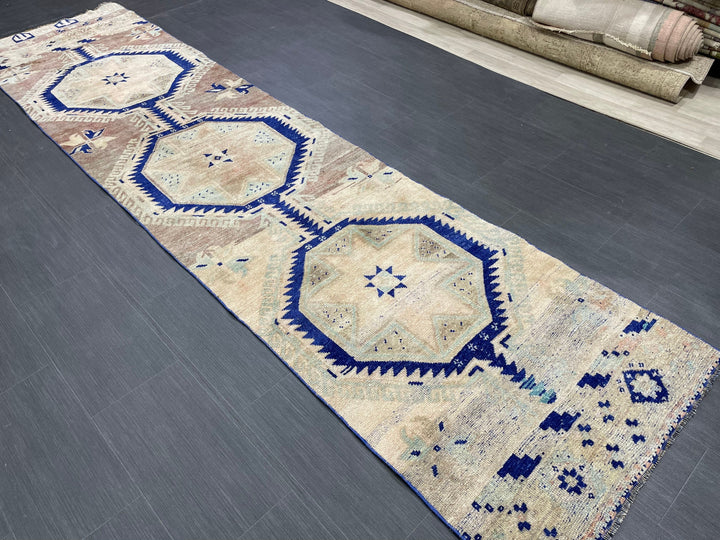 Navy Turkish Runner Rug 2' 9" x 11' 5" Hand-Knotted