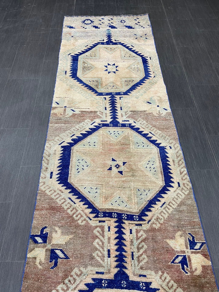 Navy Turkish Runner Rug 2' 9" x 11' 5" Hand-Knotted reverse