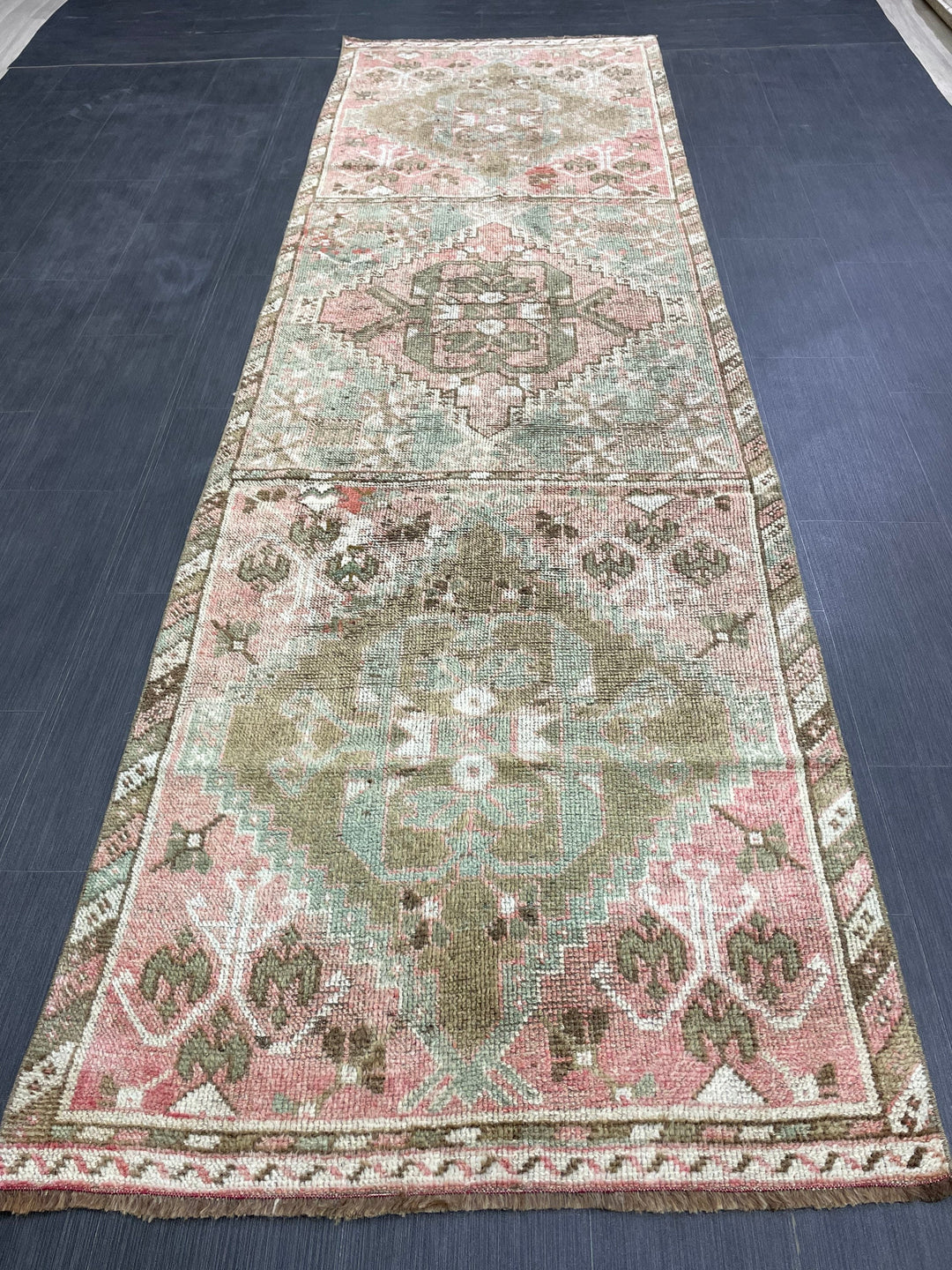Turkish Runner Rug 3' 4" x 10' 11" Hand-Knotted close-up