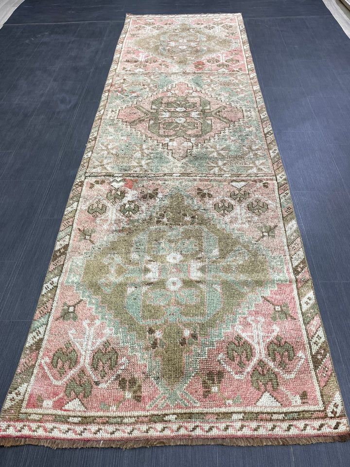 Turkish Runner Rug 3' 4" x 10' 11" Hand-Knotted close-up