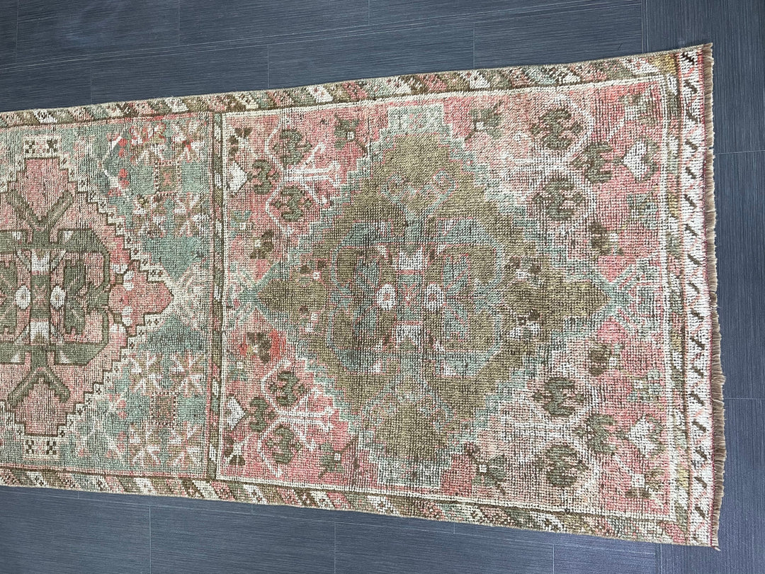Turkish Runner Rug 3' 4" x 10' 11" Hand-Knotted texture