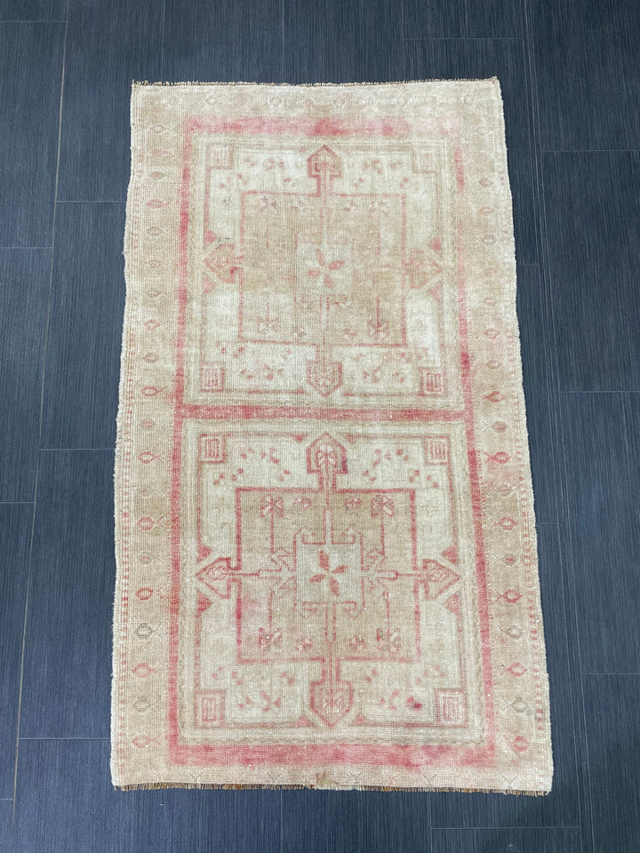 Pink Turkish Oushak Rug 4' 3" x 7' 2" Hand-Knotted close-up