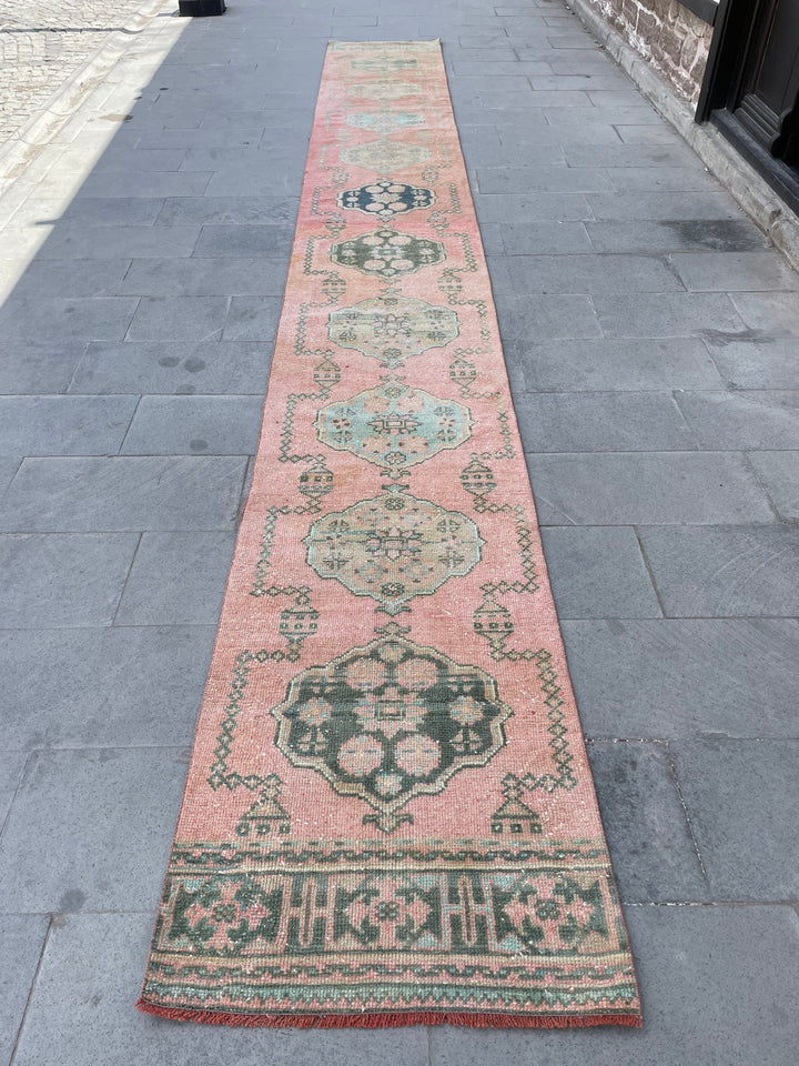 Beige Turkish Runner Rug 2' 6" x 18' 10" Hand-Knotted pattern