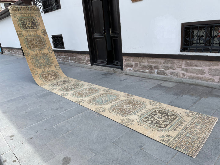 Beige Turkish Runner Rug 2' 9" x 20' 9" Hand-Knotted