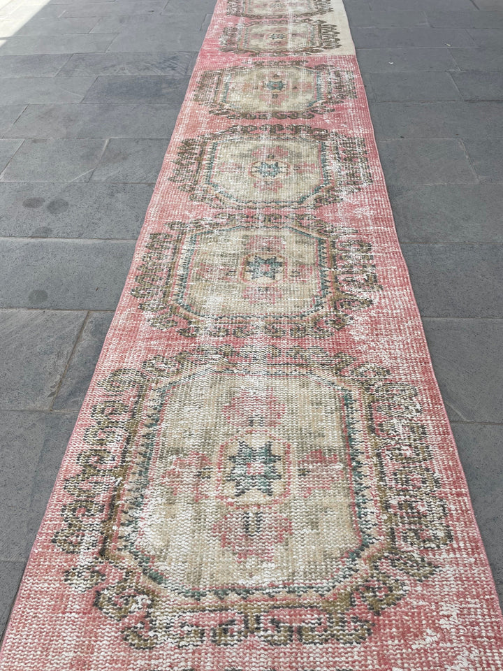 Beige Turkish Runner Rug 2' 6" x 18' 7" Hand-Knotted border