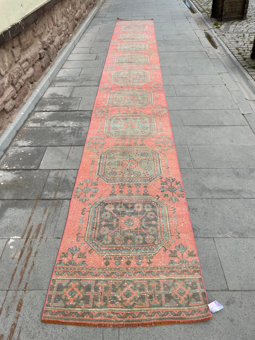 Beige Turkish Runner Rug 2' 6" x 19' 1" Hand-Knotted reverse