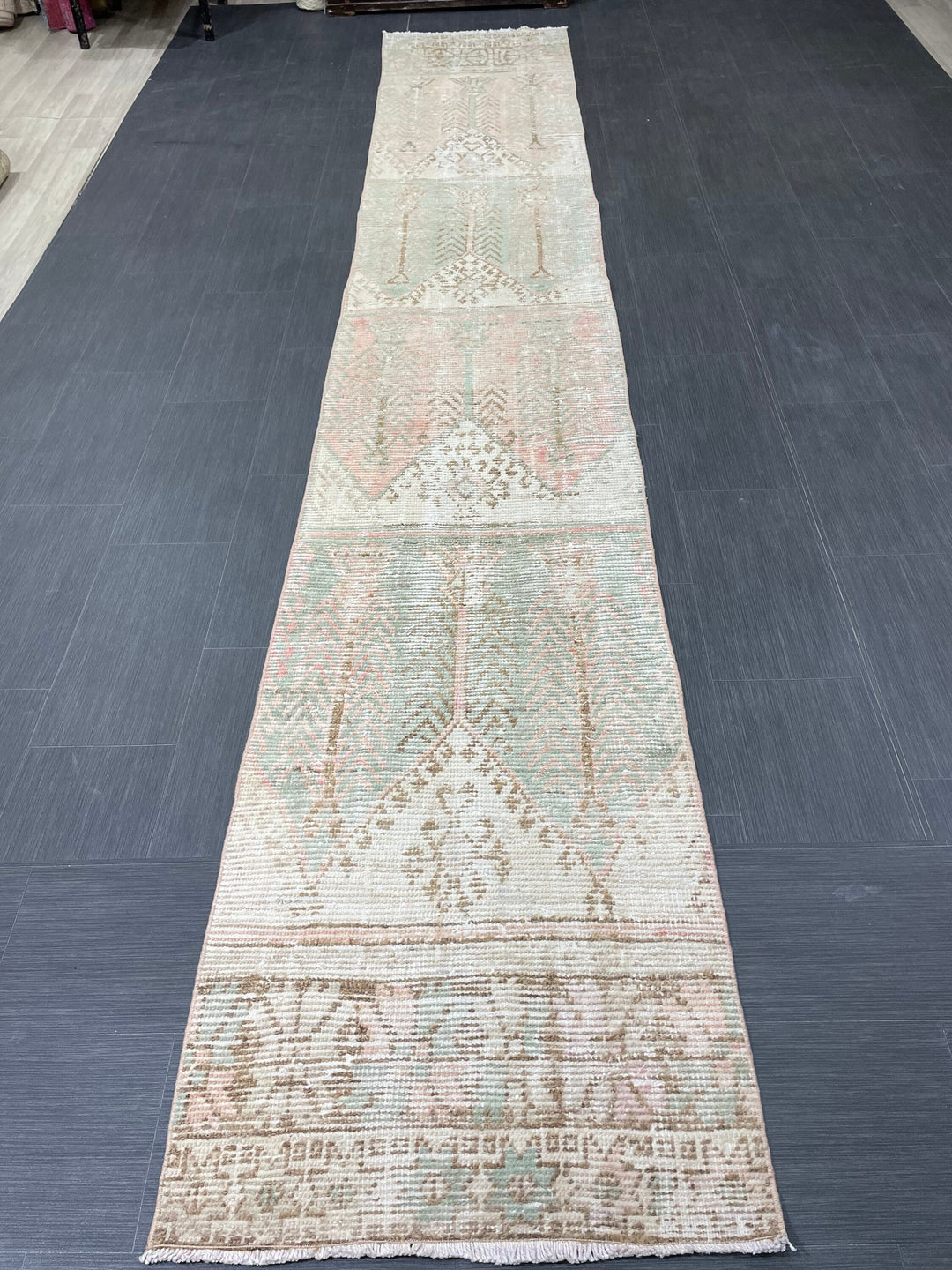 Tan Turkish Runner Rug 2' 4" x 13' 7" Hand-Knotted detail